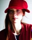 Placeholder: woman with a red baseball hat.