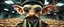 Placeholder: anime, airbrush and pen outline, french art mustache , extreme close up on cheeky fluffy weasel goblin alien military prison guard news anchor elf family scumbag in the style of Escher and Giger and Fallout 4, pinhole cam, airbrush 3d rendering, on tv screen:A five-second cinematic single take in a clean industrial presentation hall.