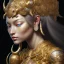 Placeholder: Sango fantasy, fantasy magic, intricate, sharp focus, illustration, highly detailed, digital painting, concept art, matte, art germ and Paul Lewin and Kehinde Wiley, masterpiece silver elephant head bronze Buddha Asian African girl nice breast Hawaiian hair turquoise golden waves