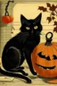 Placeholder: vintage cafe graphic Halloween, black cat