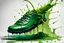 Placeholder: close-up of a shoe smashing a beetle. bright green juice oozing from the beetle. Cute, funny cannabis art