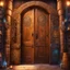 Placeholder: Half opened massive wooden door with lots of engraved magical symbols that is the entrance to a hidden magical market. Magical smoke coming out of the door opening. Harry Potter. Magical. Epic. Dramatic, highly detailed, digital painting, masterpiece