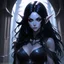 Placeholder: drow elf woman, sorceress, dark hair, digital art, dark fantasy