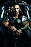 Placeholder: Jason David Frank Very muscular man with short hair and tribal tattoos and piercings. sitting in a helicopter, realistic face, close-up, dark fantasy, intricate details, hyper detailed