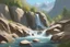 Placeholder: sunny day, rocks, waterfall, mountains, videogame influence of need for speed 4, anna boch impressionism paintings