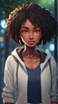 Placeholder: twenty year old black girl with short hair, with casual clothes style, full body, from head to toe, best quality, digital painting, 4k, sharp focus, intricate texture, skin imperfections, blank background. , interactive novel style,bokeh, professional, anime clean drawing,Your Name, 4k, highly detailed, clear lighting, beautiful lighting