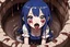 Placeholder: Anime girl with big eyes, darkblue and sepia tones, fullbody, slime, the perspective looking up from the bottom of an empty well, rolling eyes, tongue out, blood drip, open mouth,