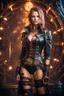 Placeholder: Gorgeous Photography High Details beautiful super model Russian as Rocker dressing steampunk sexy leather pirates realistic beautiful woman hyper detailed, sci-fi concept art,lights laser stage background