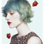 Placeholder: I want a man merged with a strawberry with pixie-cut hair,