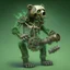 Placeholder: skeleton bear with clockwork body parts with cannon coming from mouth more green and brown