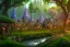 Placeholder: Immersive​ fantasy elven town city in the deep forest with ancient elder tree beautiful blossom nature river 4k full hd