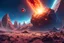 Placeholder: An asteroid pummelling thorugh the sky on an alien planet, 90's art style, detailed illustration, high resolution, 8k, artstation