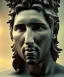 Placeholder: Realistic image, classic sculpture, marble material, Lionel Messi with Laurel wreath model, miguel angel style, God light, god rays, 4k resolution, perfect details, ornate details, soft lighting, unreal engine 5, soft cyan background.