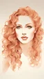 Placeholder: Watercolor, full body, graceful feet, large breasts, ink portrait showing a young woman with detailed light eyes and soft red curls, in a glamorous Hollywood style, fine and detailed brushwork on textured paper, confident expression with a subtle, mysterious sensual smile