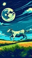 Placeholder: una vaca saltando en la llanura pampeana argentina bajo una luna brillante al estilo de Van Gogh