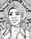 Placeholder: coloring page for teens, simple outlines art, cartoon style, outline drawing, bold outlines, clean and clear outlines, no tones color, no color, no detailed art, art full view, wide angle, white background, ARETHA FRANKLIN.