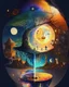 Placeholder: Cafe and psychedelic space. moon, sun, star, milky way, wind, soil, fire, water, waterfall, cup of coffee, light, superior sense, seven chakras, space of broken mirror, tree of life and man of light and love