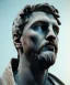 Placeholder: Gran angular, Realistic image, roman sculpture, marble material, Lionel Messi, Laurel wreath model, miguel angel style, emperador, God light, god rays, 4k resolution, ornate details, soft lighting, unreal engine 5, soft cyan background.