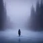 Placeholder: photograph, hyperreal, lost, feeling, person, biped, winter landscape, ice field, crystals, surreal, dreamlike, foggy