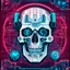 Placeholder: FLAT VECTOR LAYERED IMAGE OF CYBERNETIC SKULL PARTS IN A SCHEMATIC