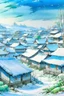 Placeholder: A light blue Japanese village in winter season painted by Alan Sorrell