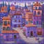 Placeholder: A light purple Day of the Dead themed town designed in Mexican folk art painted by Qiu Ying