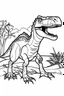 Placeholder: create a coloring page: Illustrate a T-Rex rubbing its scent glands against trees or rocks to mark its territory with pheromones. Kids can color the scene to show the T-Rex leaving scent trails. ink drawing clipart, simple line illustrations, colored