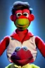 Placeholder: Waist up muppet Portrait, Nicolas maduro us muppet doll, Venezuelan president, tracksuit red blue and yellow, mustache, photo studio, red background, unreal engine 5, concept art, art station, ray tracing, lumen lighting, ultra detail, volumetric lighting, 3d.