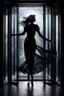 Placeholder: front of is the glass door, a dark silhouette of a dancing woman behind the glass door , front of it is the glass door, high quality, highly detailed, stunning, high realistic picture, impressive, sharp focus, perfect body, perfect shot, professional photo