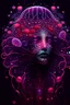 Placeholder: Beautiful giarl, jellyfish, mask neon crystal out her mind beautiful colorfully flowers and star pattern on fur front facing dark smooth colors high contrast background darkred tones,