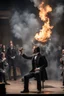 Placeholder: Create a powerful visual representation of the moment Booth fires a single shot into the back of Abraham Lincoln's head. Convey the shock and chaos among the audience as the gunshot reverberates through the theater