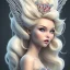 Placeholder: Snow white, beautiful, soft, smiling, straight and long blonde hair, dewy and shiny vibe, diamond crown, long fairy wings in the back, full head