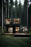 Placeholder: Medium-sized house in the woods made from shipping containers, photorealistic
