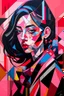 Placeholder: Futurism cubist painting, Black pink, jisoo, rosey, Jenny,lisa,portrait face of fashion designer Paul Smith.