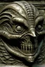 Placeholder: sculpture of dark side of a lizard face . Multiple faces . decayed and rotting with grotesque proportions and imagery. abstract grotesqueries, detailed texture, surreal horror, biomechanical design, by hr giger and beksinski
