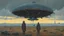 Placeholder: The arrival, Science fiction painting, Denis Sarazhin, Alex Colville, Simon Stalenhag, ominous sky