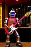 Placeholder: A hard rock robot is hosting a radio show in a m