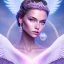 Placeholder: portrait of a beautiful woman with an angel face, pink and blue dress, jewels, soft light aura