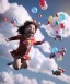 Placeholder: Ultra realistic speed clouds sky scene, wide angle view, childs falling down with many Childs background, circus dress style, feather color, free jumping flying, many trinkets, hair monster, many jelly beans, balls, color smoke, smile, happy, extreme, wind, clouds sea, 20,000 feet altitude, stratosphere, soft color, highly detailed, unreal engine 5, ray tracing, RTX, lumen lighting, ultra detail, volumetric lighting, 3d, finely drawn, high definition, high resolution.