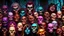 Placeholder: a picture of a dark, comedic, anatomically correct wall of colorful tightly packed skulls of varying sizes and expressions, photo realistic, insanely meticulous, highly detailed, part of a collection of bones on display, 64k, dystopian, vray