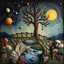 Placeholder: Photograph hasselblad h6d400c --ar 85:128 --v 6.0 of a fairy old bewitched bridge, tree, made of felt, art, 3d deep field, Joan Miró, wide angle landscape scene, galaxies and planets, creepy, Max Ernst, needlepoint, abstract silhoutte, expressionist style, colorful