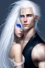 Placeholder: A beautiful young woman with white hair and blue eyes, her arms pinned above her head by a man with very long black hair.