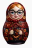 Placeholder: draw a Russian matryoshka doll in the style of Khokhloma, the matryoshka is smiling, the matryoshka has a cup in her hands, a frontal angle, a picture on a white background, the matryoshka is drawn entirely, a highly detailed 3d picture