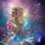 Placeholder: one big crystal subtle flower in a galactic ambiance with a beautiful fairy, transparent petals,