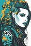 Placeholder: Create a wild, imaginative, goth punk girl in the vector graphic style of Nirak1,and Cristiano Siqueira, utilizing simple shapes and vibrant colors