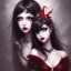 Placeholder: girl, cute, beautiful, white eyes, red lips, black hair with bangs, goth, witch