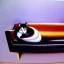 Placeholder: oil portrait of tricolor pattern Cat sleeping in a sofa by Boris Vallejo 8k