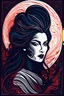 Placeholder: create an imaginative, highly abstract woodcut of an ethereal, otherworldly seductive ancient female Lasombra vampire , in the style of Gabriela Jolowicz