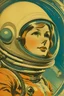 Placeholder: 1960's vintage retro sci-fi poster, beautiful female Russian cosmonaut, muted colors