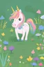 Placeholder: kids illustration, a cute unicorn playing in field, cartoon style, thick line, low details, vivid color